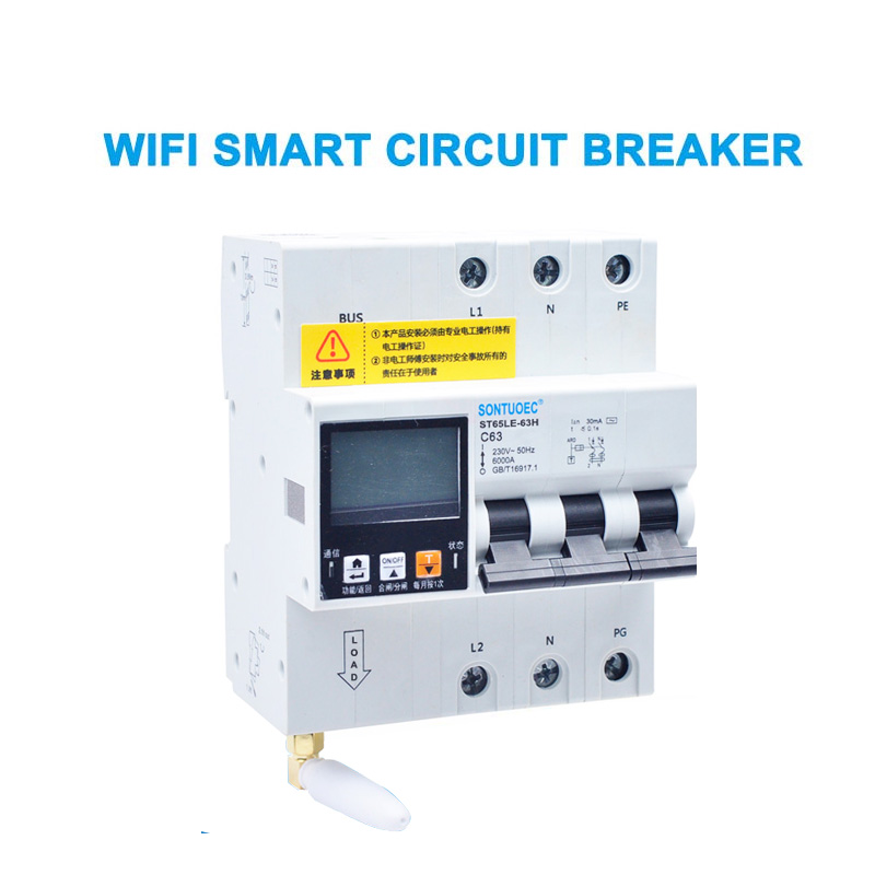 Wi-Fi 4G Tuya ST65LE-63H Série Multi Funcional RCBO Inteligente Disjuntor de Circuito